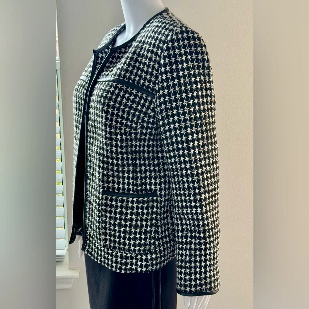 Lavender & Honey Anthropologie Black White Boucle Tweed Open Blazer Sz-M. - Picture 4 of 16